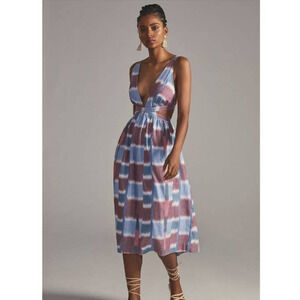 Anthropologie Blue and Red Midi Dress